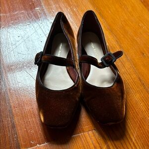 Loeffler Randall Brown Velvet Mary Jane Flats